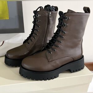 M. Gemi The Benedetta Brown Leather Combat Boots 38.5 Italy 8 US